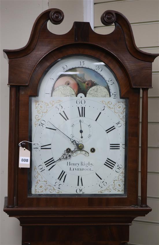 Henry Rigby of Liverpool. An early Victorian mahogany eight day longcase clock with painted moonphase and date H.214cm